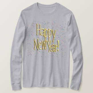 Happy New Year - Gold Text on White Confetti T-Shirt