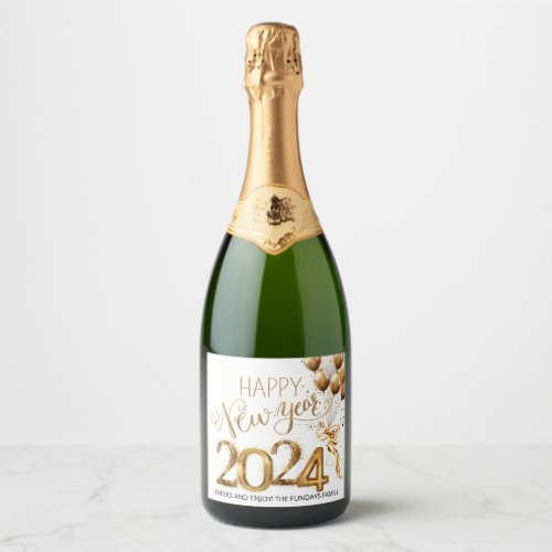 Happy New Year Gold White Sparkling 2024 Champagne Sparkling Wine Label