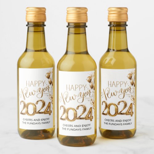 Happy New Year Gold White Sparkling 2024 Mini  Wine Label