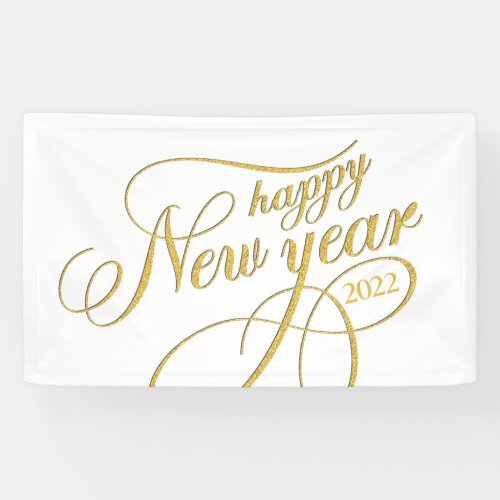 Happy New Year Gold  white Typography Banner