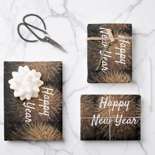 Happy New Year Golden Firework Pattern Custom 2023 Wrapping Paper Sheets