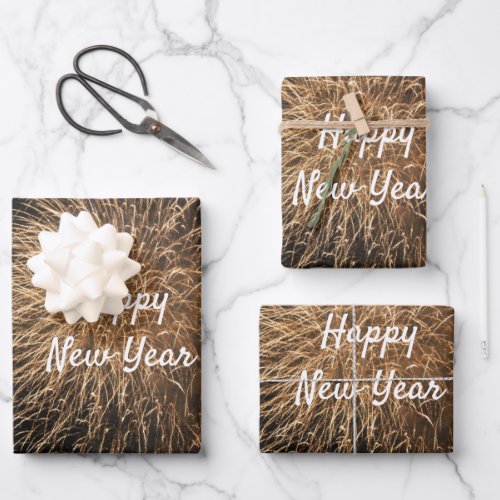 Happy New Year Golden Fireworks Patterns 2023  Wrapping Paper Sheets
