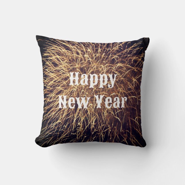 Happy New Year Golden Fireworks Trendy Gift 2023 Throw Pillow (Front)