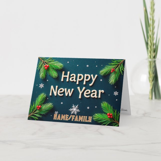 Happy New Year Golden Lettering Holiday Card (Front)