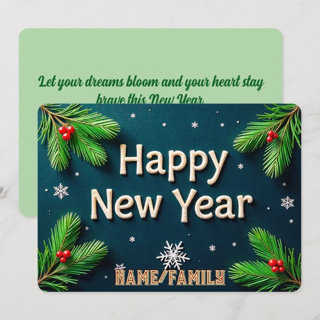 Happy New Year Golden Lettering Holiday Card (Front/Back)
