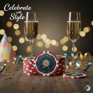 Happy New Year Good Luck Midnight Clock Poker Chips
