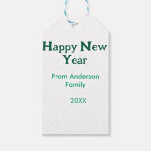 Happy new year green add family name year simple  gift tags