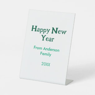Happy new year green add family name year simple  pedestal sign