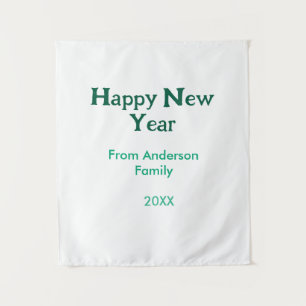 Happy new year green add family name year simple  tapestry