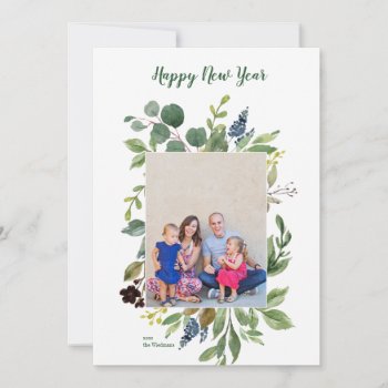 Happy New Year Greenery Modern Holiday Cards by joyonpaper at Zazzle