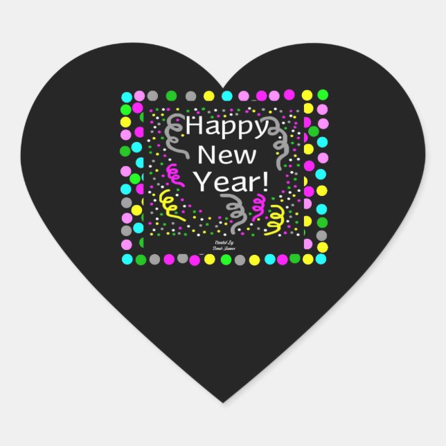 Happy New Year Greetings Heart Sticker (Front)