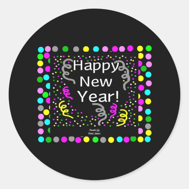 Happy New Year Greetings Round Sticker (Front)
