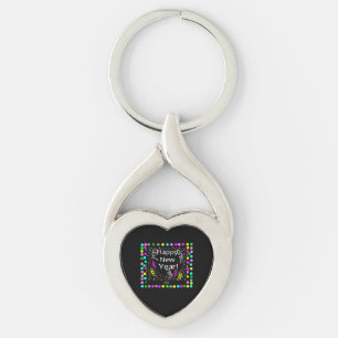 Happy New Year Greetings Twisted Heart Keychain