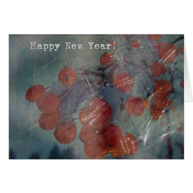 Happy New Year, Grunge Crabapples Cards (Front Horizontal)