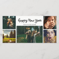 Happy New Year Handwritten Five Photo Holiday