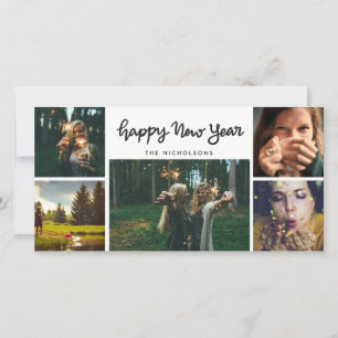 Happy New Year Handwritten Five Photo Holiday Card
