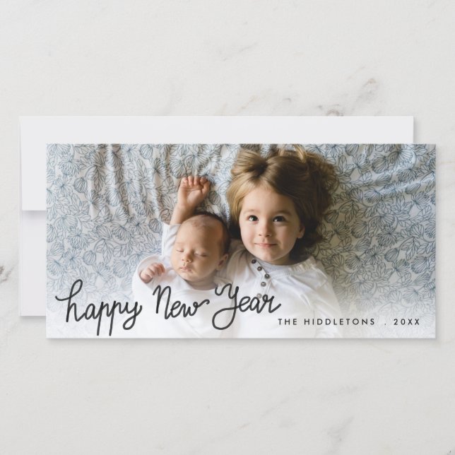 Happy New Year Handwritten Holiday Photo Card (Front)