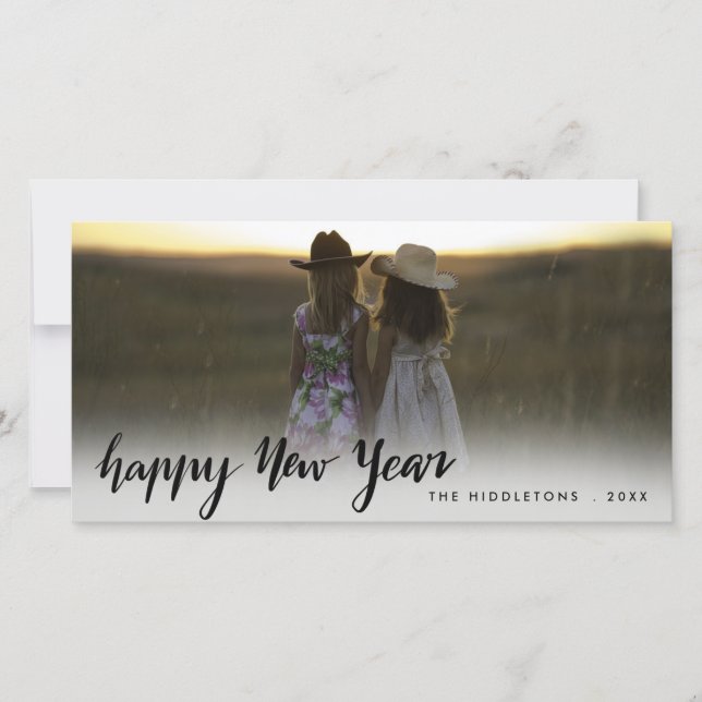 Happy New Year Handwritten Holiday Photo Card (Front)