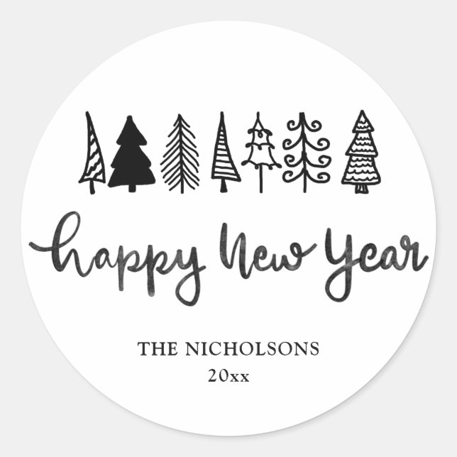 Happy New Year | Handwritten Modern Holiday  Classic Round Sticker (Front)