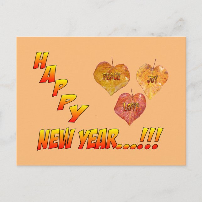 Happy New Year Heart Leaves Postcard (Front)