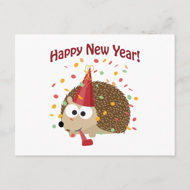 Happy New Year! Hedgehog Holiday Postcard (Front)