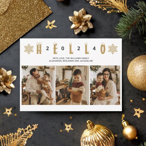 Happy New Year Hello 2024 elegant minimalist gold Holiday Card