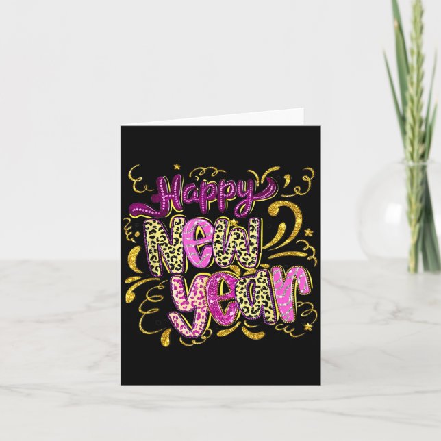 Happy New Year Hello 2026 Retro Leopard  Card (Front)