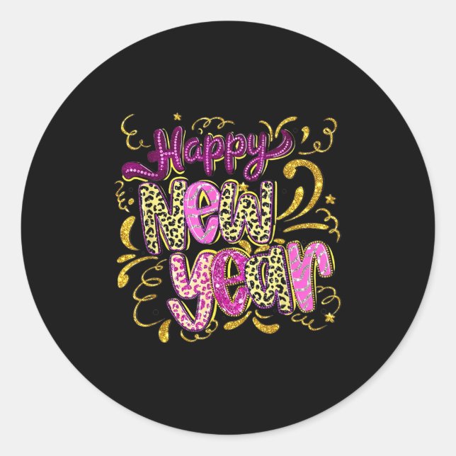 Happy New Year Hello 2026 Retro Leopard  Classic Round Sticker (Front)