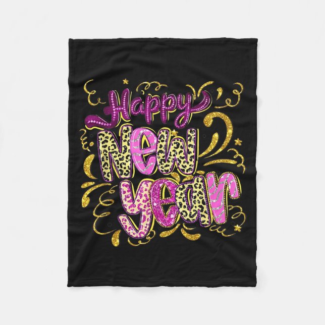 Happy New Year Hello 2026 Retro Leopard  Fleece Blanket (Front)