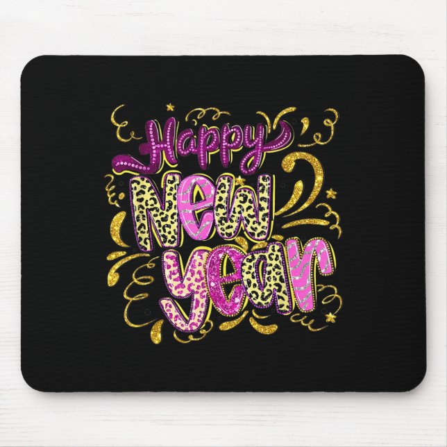 Happy New Year Hello 2026 Retro Leopard  Mouse Pad (Front)