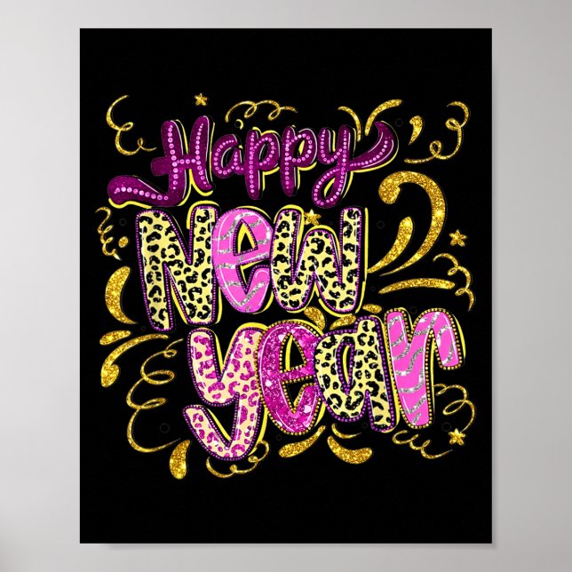 Happy New Year Hello 2026 Retro Leopard  Poster (Front)