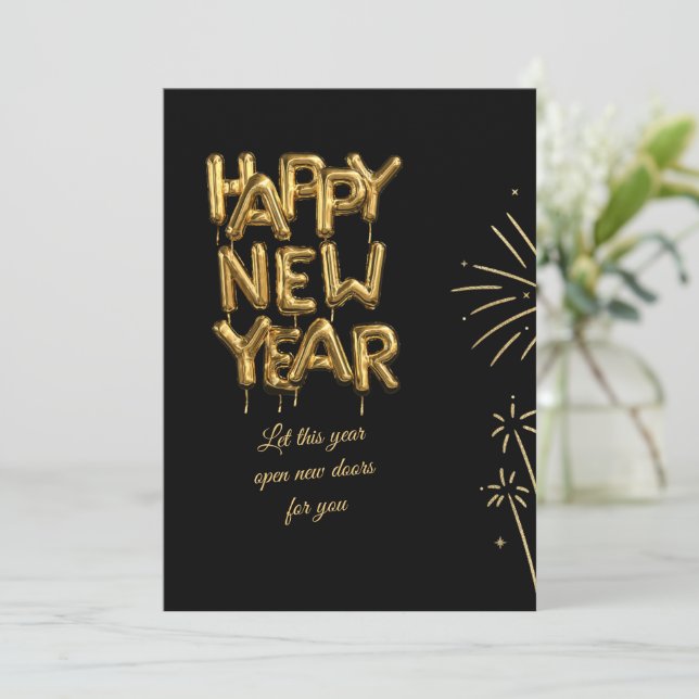 Happy new year holiday cards black gold shine (Standing Front)
