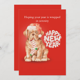 Happy new year holiday cards dog festive red