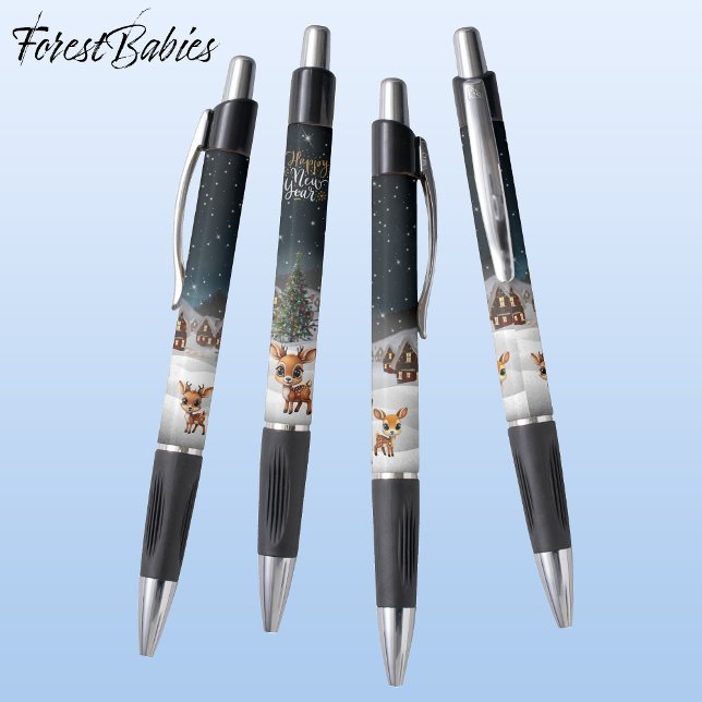 Happy New Year Holiday Celebration Gift 🦌🎄🥂🎉 Pen (Wildlife Reindeer, Star Lit Village Houses, Happy New Year, Holiday Celebration Gift Pen 🦌🎄🥂🎉 )