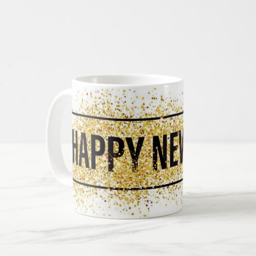 Happy New Year Holiday Gold Glitter fun party mug