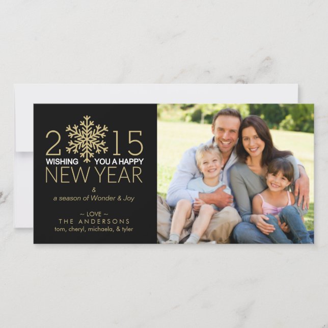 Happy New Year Holiday Snowflake Family Photo Card (Front)