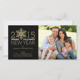 Happy New Year Holiday Snowflake Family Photo Card