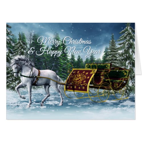 Happy New Year Horse Sleigh 18x24 Big Card