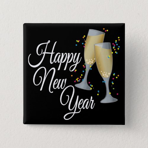 Happy New Year I Champagne Glasses Button