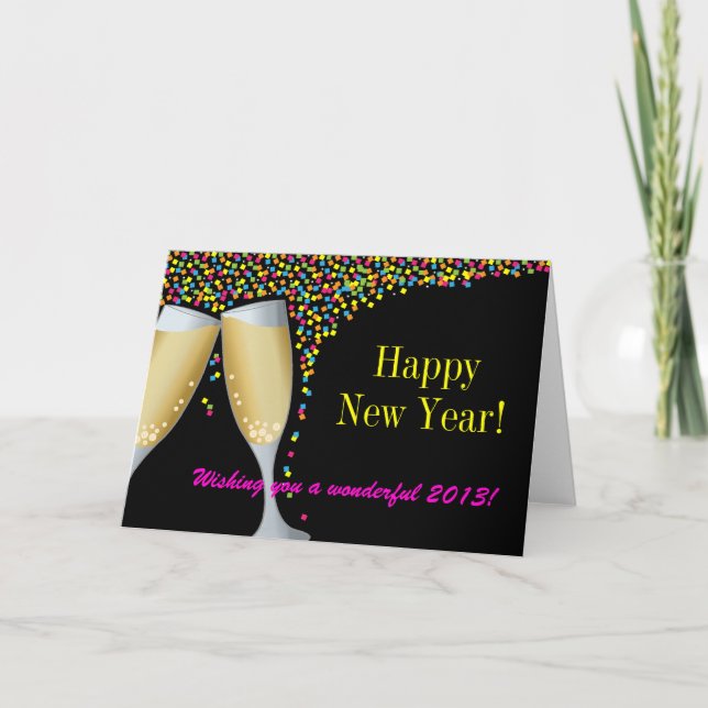 Happy New Year I Champagne Glasses Greeting Card (Front)