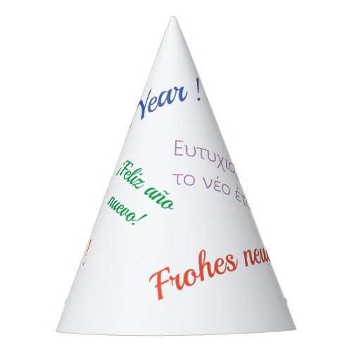 Happy new year in different languages party hat