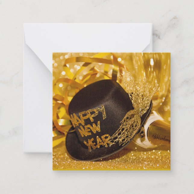 Happy New Year in gold and black Note Card (Front)