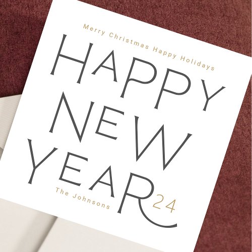 Happy New Year in grey handwritten text Holiday Ca