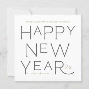 Happy New Year in grey handwritten text Holiday Ca Card