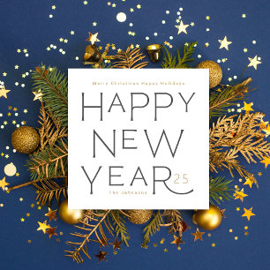 Happy New Year in grey handwritten text Holiday Ca Card