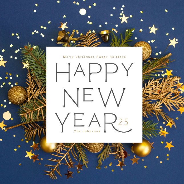 Happy New Year in grey handwritten text Holiday Ca Card (Creator Uploaded)