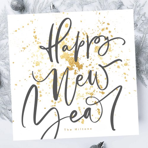 Happy New Year in grey handwritten text Holiday Card