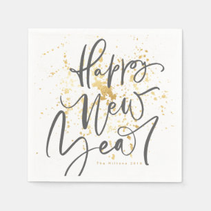 Happy New Year in grey handwritten text Napkins