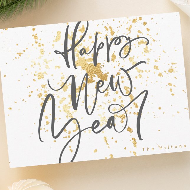 Happy New Year in grey handwritten text Postcard (Creator Uploaded)