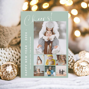 Happy New Year in review cheers 9 photo green Holiday Card